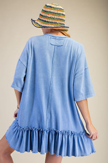 Easel Crochet Flower Casual Dress in Peri Blue