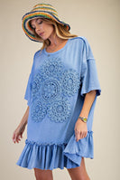 Easel Crochet Flower Casual Dress in Peri Blue