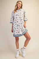 Easel Signature Floral Print Waffle Knit Dress in Lilac Blue