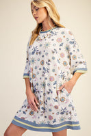 Easel Signature Floral Print Waffle Knit Dress in Lilac Blue