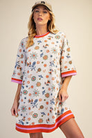 Easel Signature Floral Print Waffle Knit Dress in Sage Rust