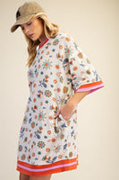 Easel Signature Floral Print Waffle Knit Dress in Sage Rust