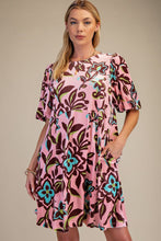 Load image into Gallery viewer, Easel Floral Print Stretch Velvet Dress in Rose Brown
