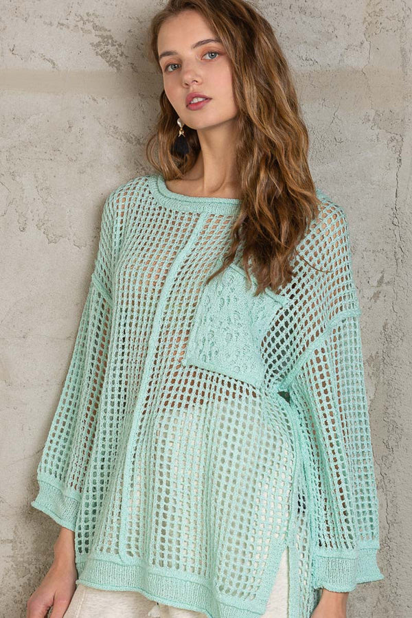 POL Side Opening Front Pocket Pullover Sweater in Paradise Mint Top POL Clothing   