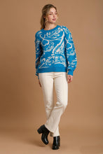 Load image into Gallery viewer, Umgee Floral Knit Sweater in Turquoise
