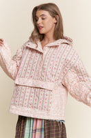 J.nna Mixed Floral Print Hooded Puffer Jacket in Pink Cream