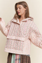 Load image into Gallery viewer, J.nna Mixed Floral Print Hooded Puffer Jacket in Pink Cream
