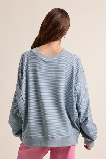 Wishlist Striped Drop Shoulder Sweatshirt in Ivory/Blue