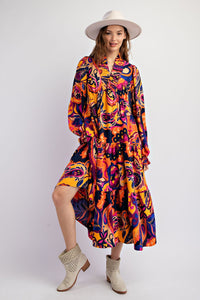 Easel SOPHIA Print Midi Dress in Royal Magenta