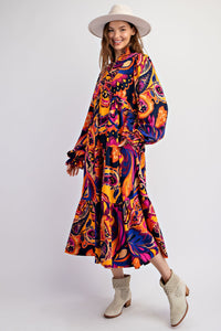 Easel SOPHIA Print Midi Dress in Royal Magenta