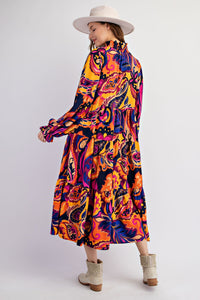 Easel SOPHIA Print Midi Dress in Royal Magenta