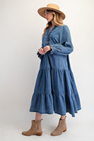 Easel Tiered Maxi Dress in Washed Denim ON ORDER