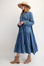 Load image into Gallery viewer, Easel Tiered Maxi Dress in Washed Denim ON ORDER

