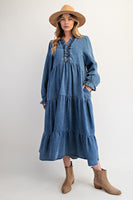 Easel Tiered Maxi Dress in Washed Denim ON ORDER