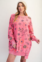 Load image into Gallery viewer, Easel Mineral Washed Floral Print Terry Knit Dress in Candy Pink
