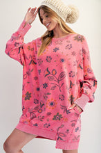 Load image into Gallery viewer, Easel Mineral Washed Floral Print Terry Knit Dress in Candy Pink
