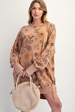 Load image into Gallery viewer, Easel Mineral Washed Floral Print Terry Knit Dress in Mocha Mousse
