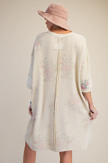 Easel Floral Print Terry Dress in Natural