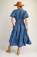 Easel Denim Maxi Dress in Washed Denim