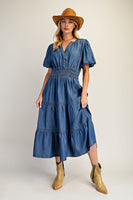 Easel Denim Maxi Dress in Washed Denim
