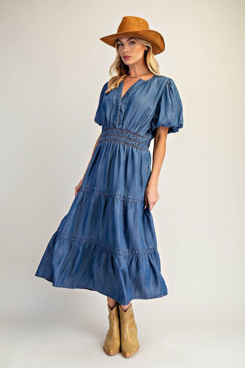 Easel Denim Maxi Dress in Washed Denim – June Adel