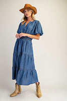 Easel Denim Maxi Dress in Washed Denim