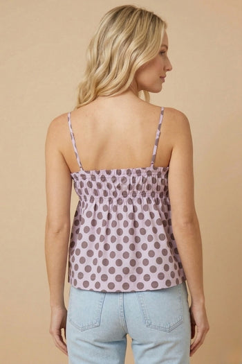 J.nna Dot-Print Ruffled Babydoll Camisole in Purple Dot