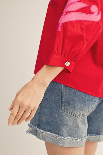 Jodifl Baroque Applique Detail Top in Red
