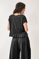 Davi & Dani Solid Color Top and Pants Set in Black