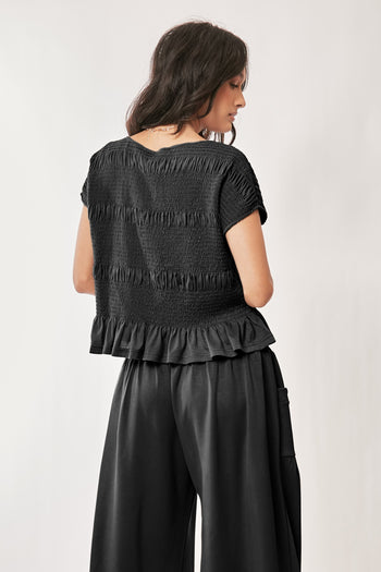 Davi & Dani Solid Color Top and Pants Set in Black