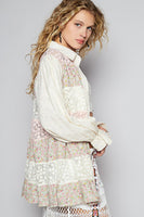 POL A Line Floral Print and Lace Patch Top in Cream Multi