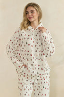 Veveret Cozy Holiday Print Lounge Hoodie in White Combo