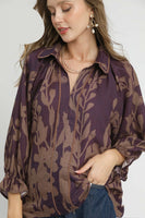 Umgee Two Toned Eucalyptus Print Top in Brown Mix
