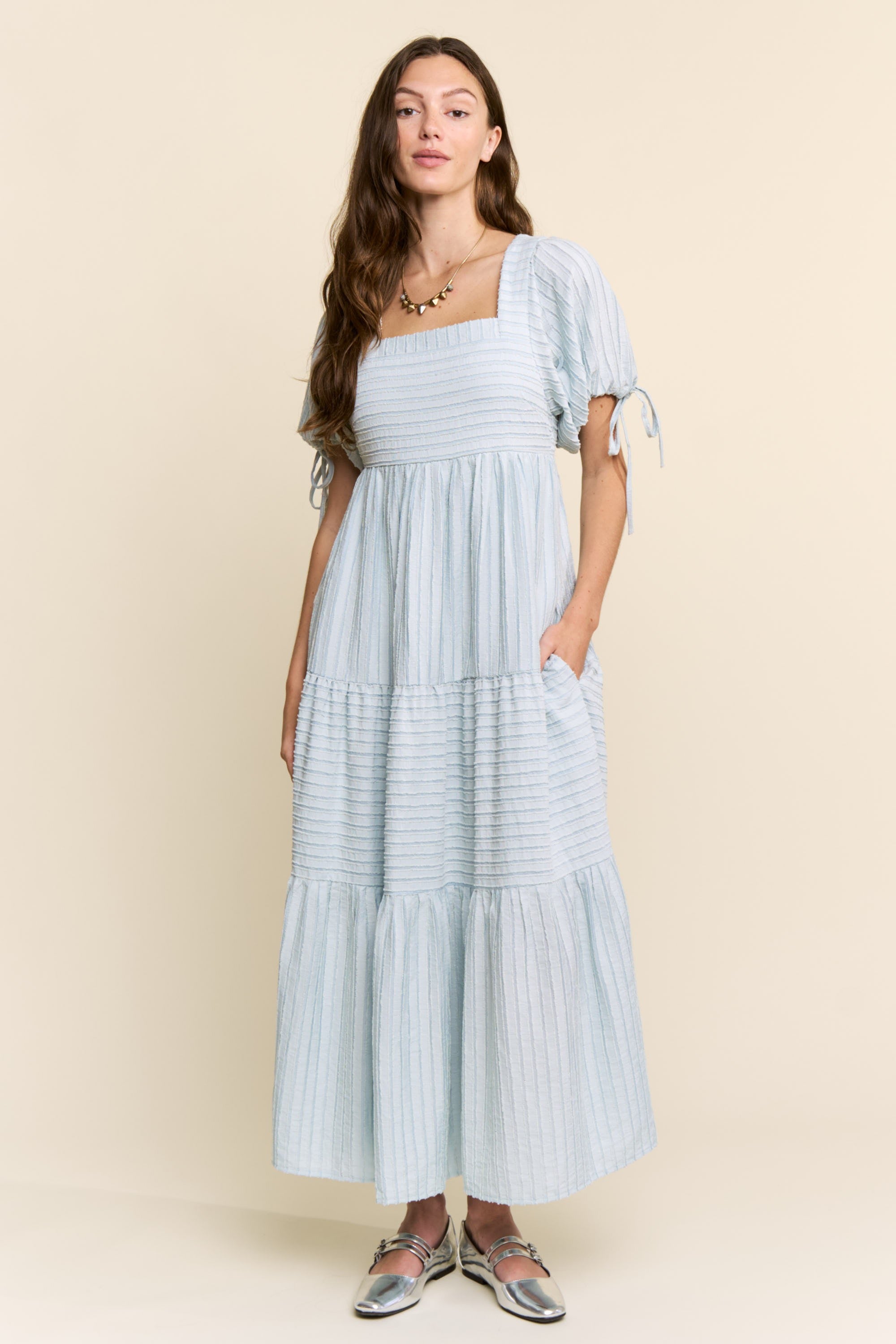 J.nna Textured Striped Maxi Dress in Blue – June Adel