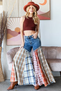 Oli & Hali Denim and Plaid Patchwork Wide Leg Jeans in Denim Multi