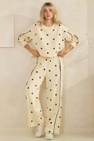 Veveret Charming Polka Dot Lounge Set in Cream/Black
