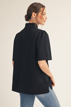 Load image into Gallery viewer, Jodifl Standing Neckline Notched V Neck Solid Color Top in Black

