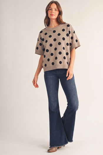 Jodifl Polka Dot Comfy Sweater Top In Taupe