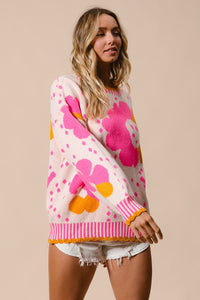 BiBi Flower Pattern Knit Sweater in Orche Combo