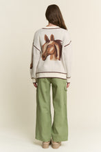 Load image into Gallery viewer, J.nna Soft Knit Horse Print Back Cardigan in Oatmeal Brown
