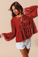So Me Velvet Babydoll Top in Carmine