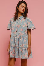 Load image into Gallery viewer, BiBi Washed Denim Floral Print Dress in Light Denim
