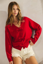 Load image into Gallery viewer, LovLov Solid Color Knit Cardigan with Bow Front Details in Red
