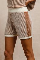 BiBi Two Toned Textured Ribbed Sweater Top and Shorts Set in Ivory/Cinnamon
