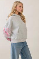 Veveret Sweatshirt Hoodie With Patchwork Sleeve Detail in Pink