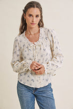 Load image into Gallery viewer, In February Floral Cotton Gauze Blouse in Dusty Blue
