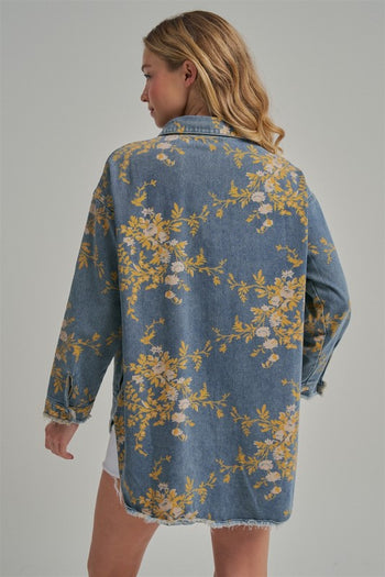 BON Floral Print Denim Top in Floral Denim