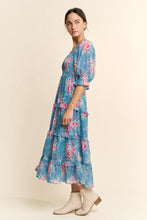 Load image into Gallery viewer, Davi &amp; Dani Garden Floral Chiffon Midi Dress in Seafoam

