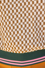 Load image into Gallery viewer, VOY Quarter Button Stripe Band Checker Print Knit Top in Brown
