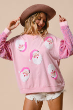 Load image into Gallery viewer, BiBi Santa Beard Patched Top with Velvet Sequin Sleeves in Pink
